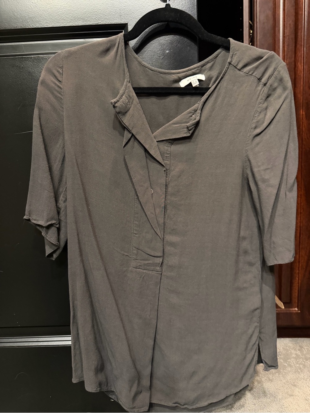 Reiss Slate Gray Short-Sleeve V-Neck Blouse